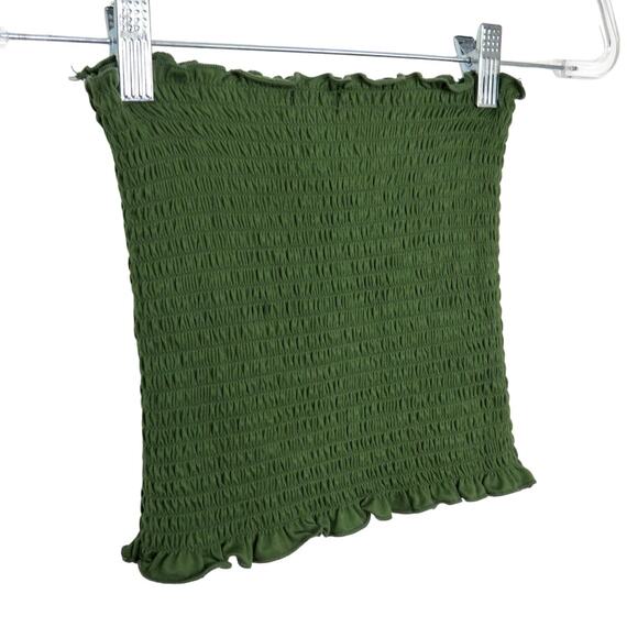 Y2k Olive Green Crop Smocked Little Tube Top Crop Top Small Cute - Picture 2 of 5